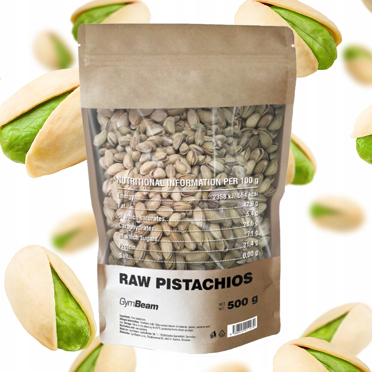 Pistácie Nepražené Nesolené Fit Ořechy Zdravé Tuky GymBeam 500 g