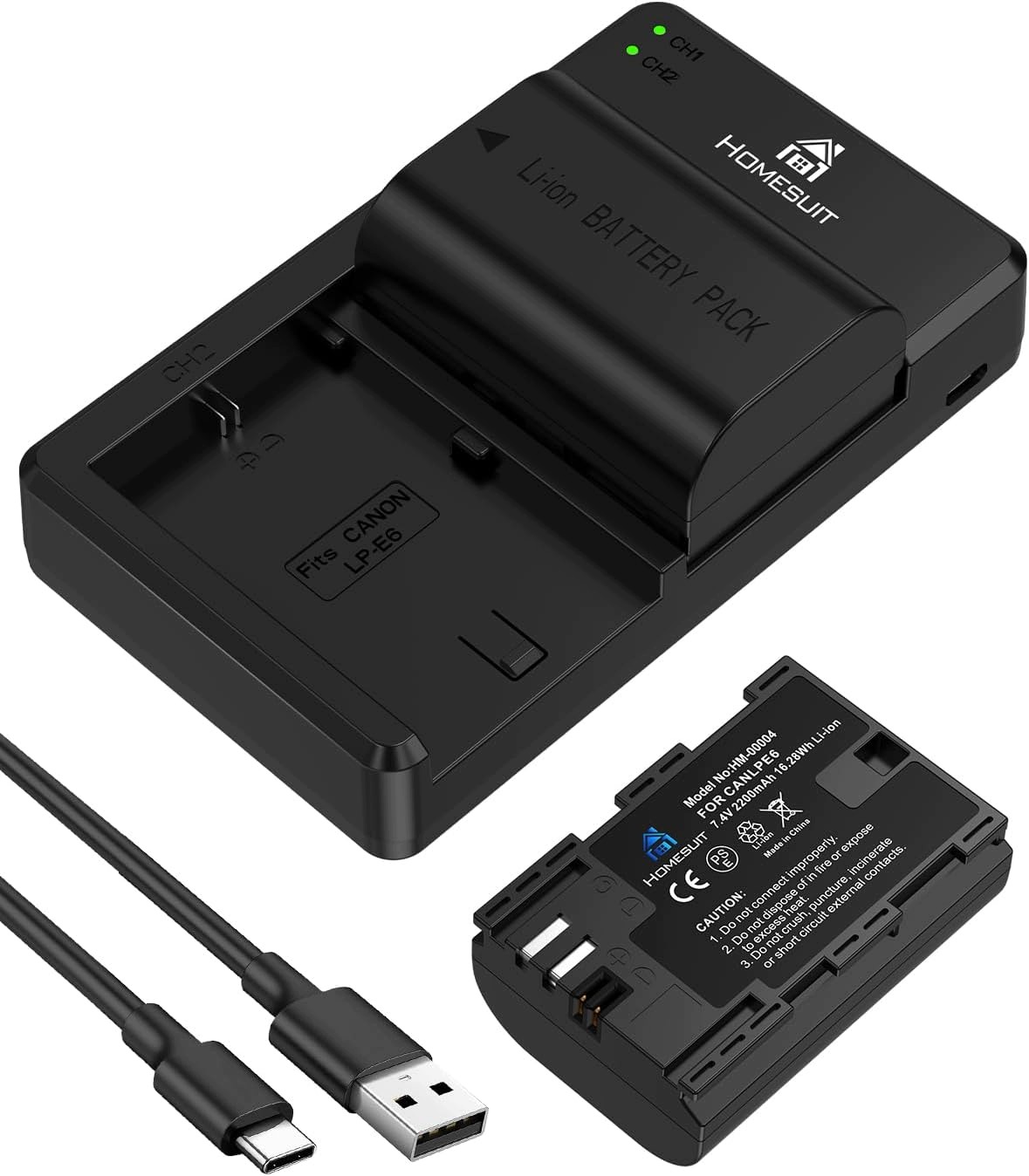 Homesuit Sada baterií LP-E6 LP-E6N s baterií 2200 mAh a nabíječkou