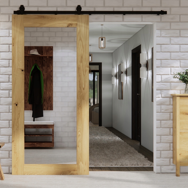 Posuvné dřevěné dubové dveře se zrcadlem Mirror 100x210 přírodní olej