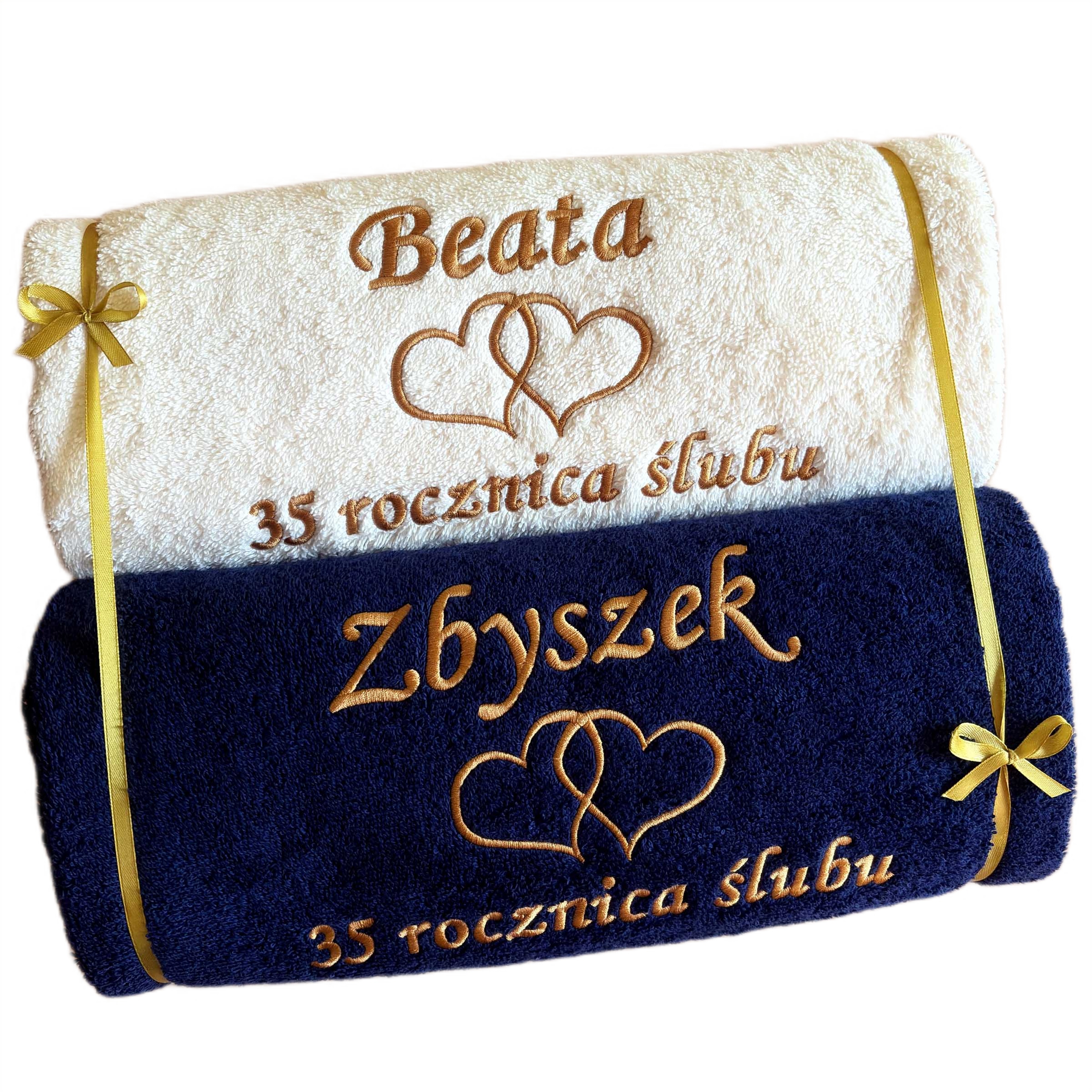 Dárek k 35. výročí svatby Korálové Hody, personalizované ručníky s nápis