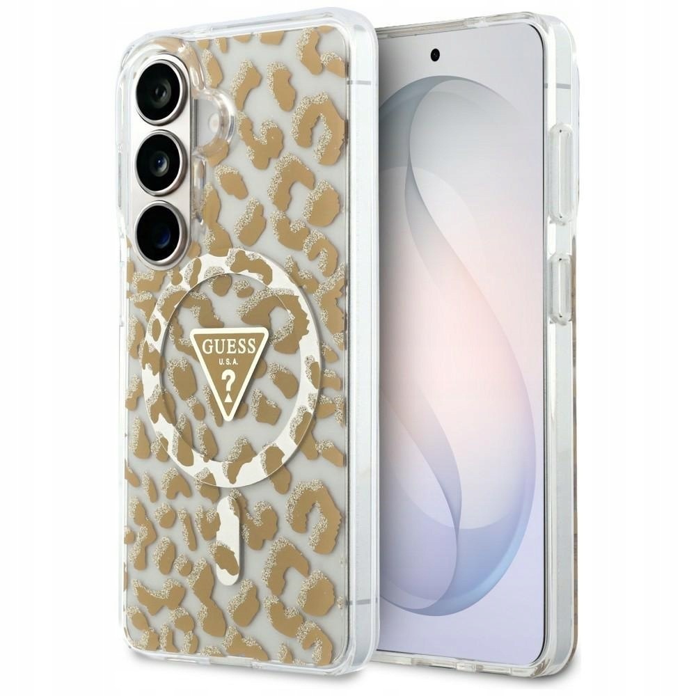 Pouzdro Guess IML Leopard Print Triangle MagSafe pro Samsung Galaxy S26, hnědé