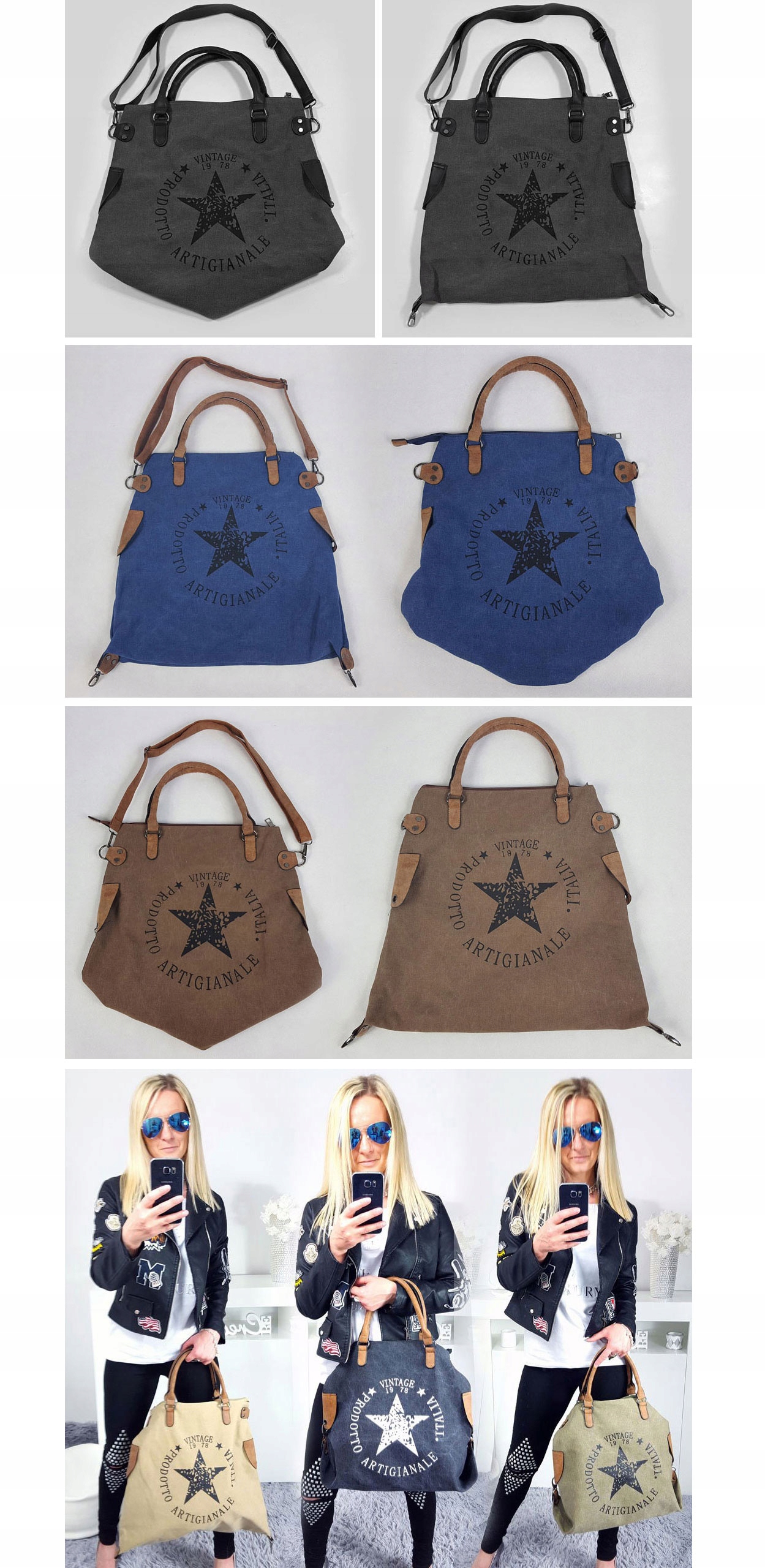 TOREBKA GWIAZDA VINTAGE WOREK SHOPPER BAG TORBA XL Materiał dominujący inny