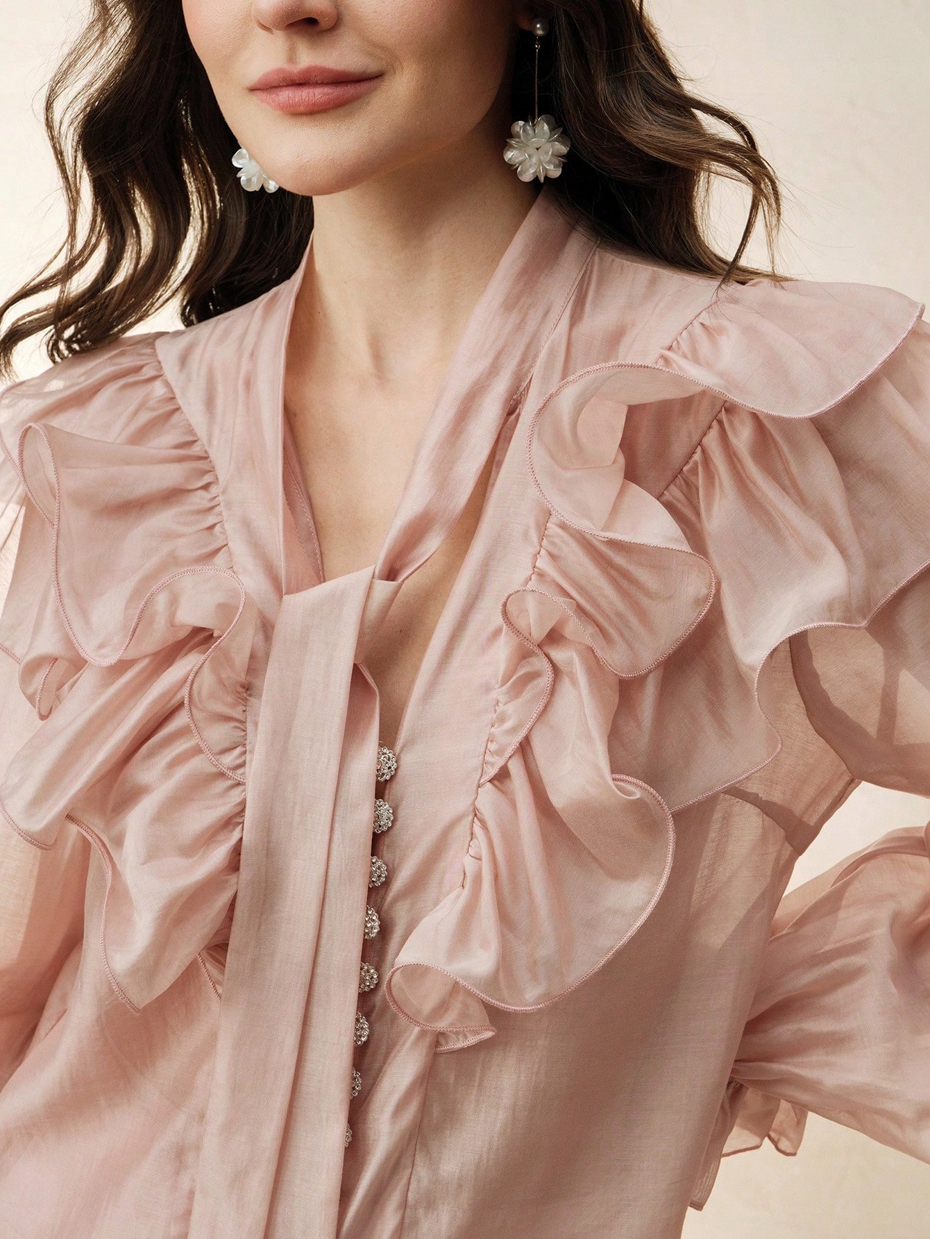 Elegantní Transparentní Tričko S Kravatou Dusty Pink Premium Anewsta XL 42