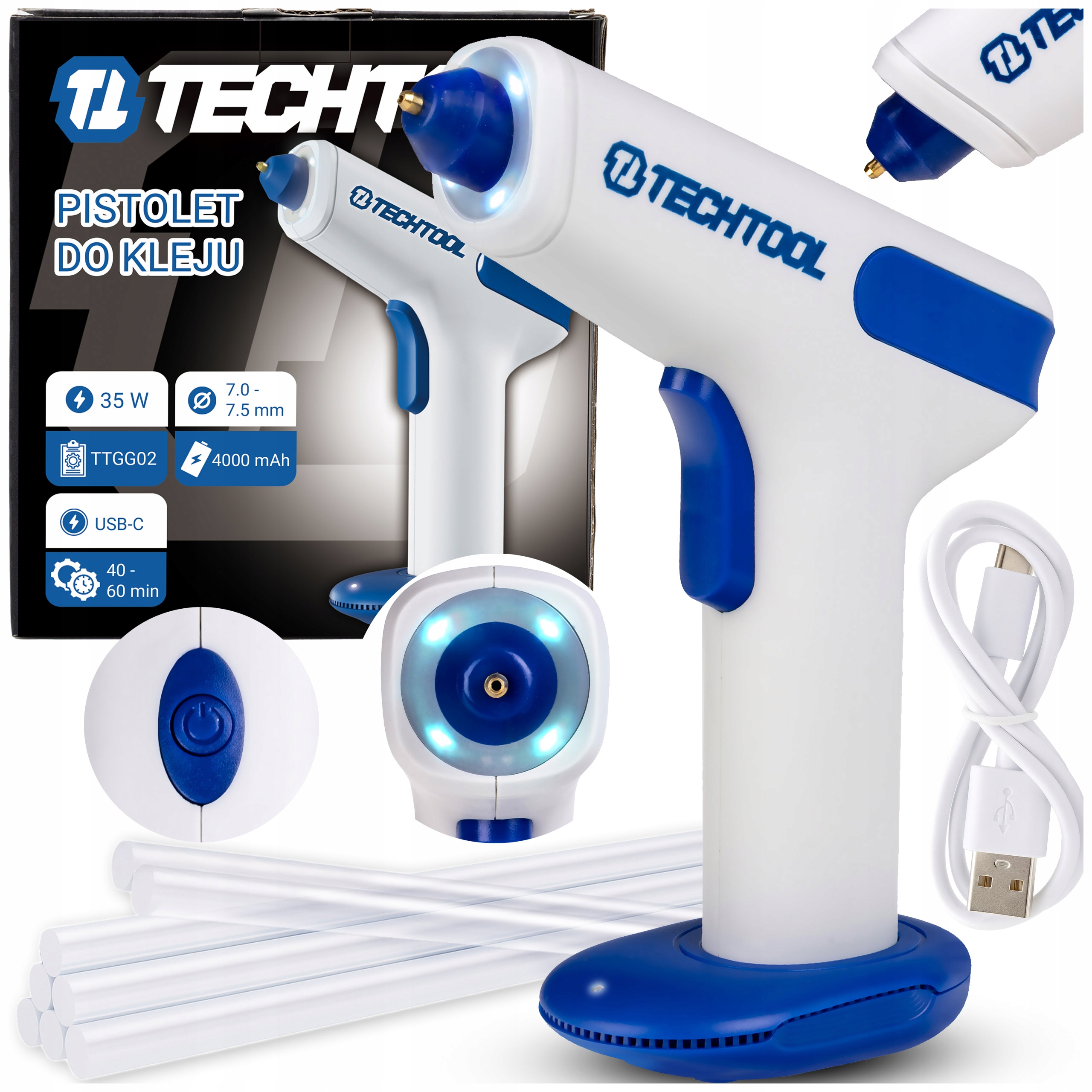 Horkovzdušná Lepicí Pistole 35 W Lepidlo S Náplní 7 MM, Akumulátorový Techtool