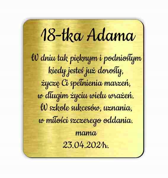 Tabliczka dedykacja do książki na 18 -te Urodziny