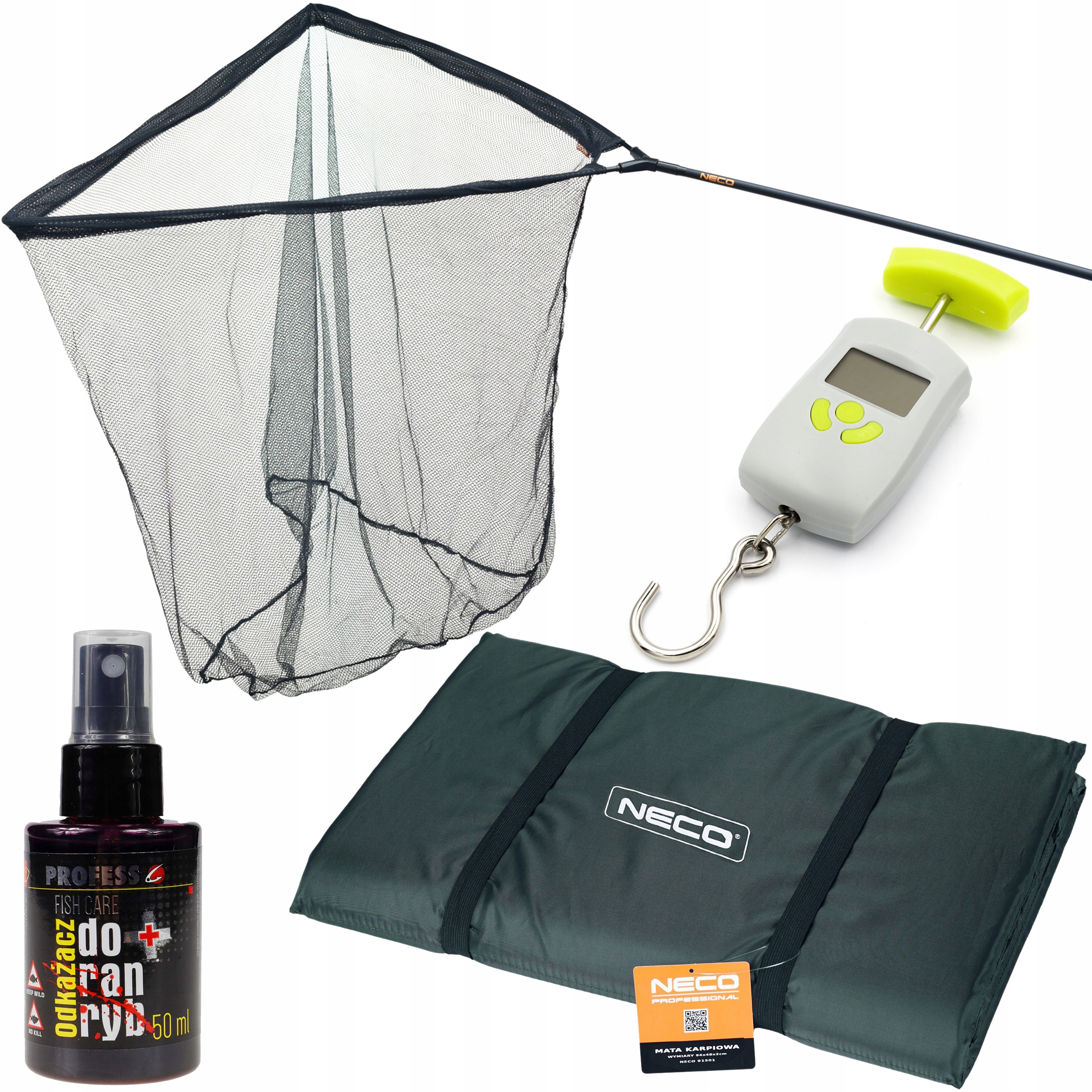 Velký Rybářský Set Podběrák Kaprová Podložka Váha Dezinfekční Přípravek Na Rány