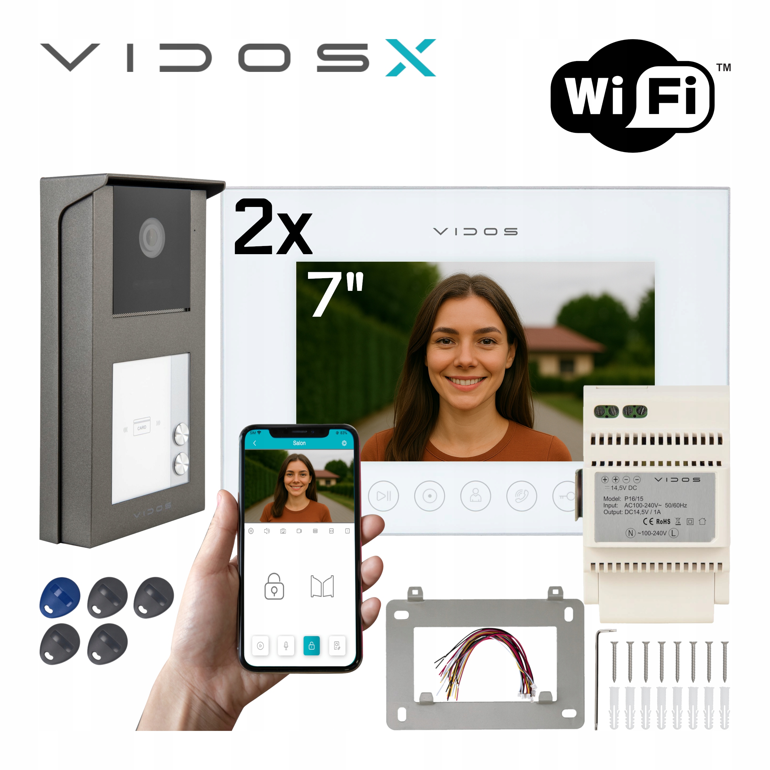 Zestaw wideodomofon 2x M11W-X S11-2 Vidos X, czytnik Rfid, Android/iOS
