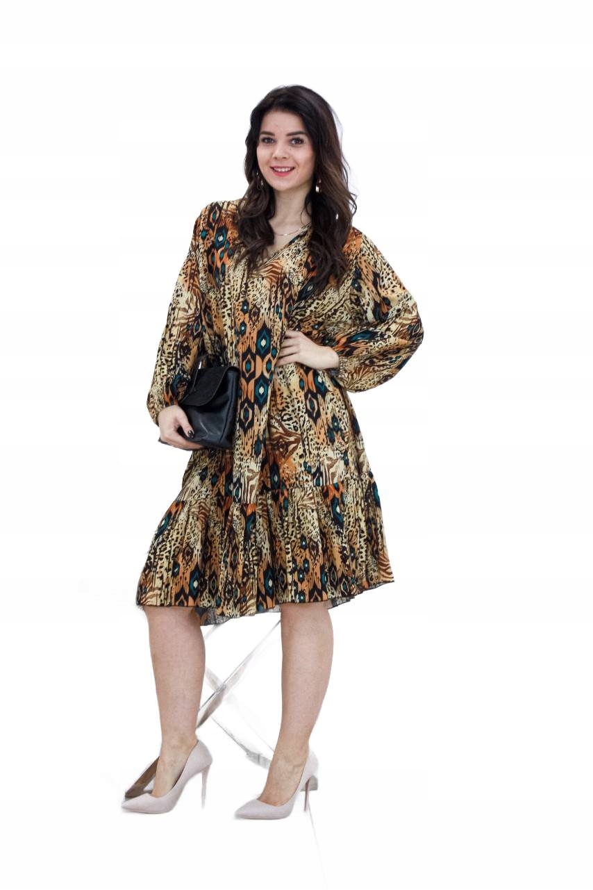 Šaty Paví oko MIDI Hnědo-béžová Uni