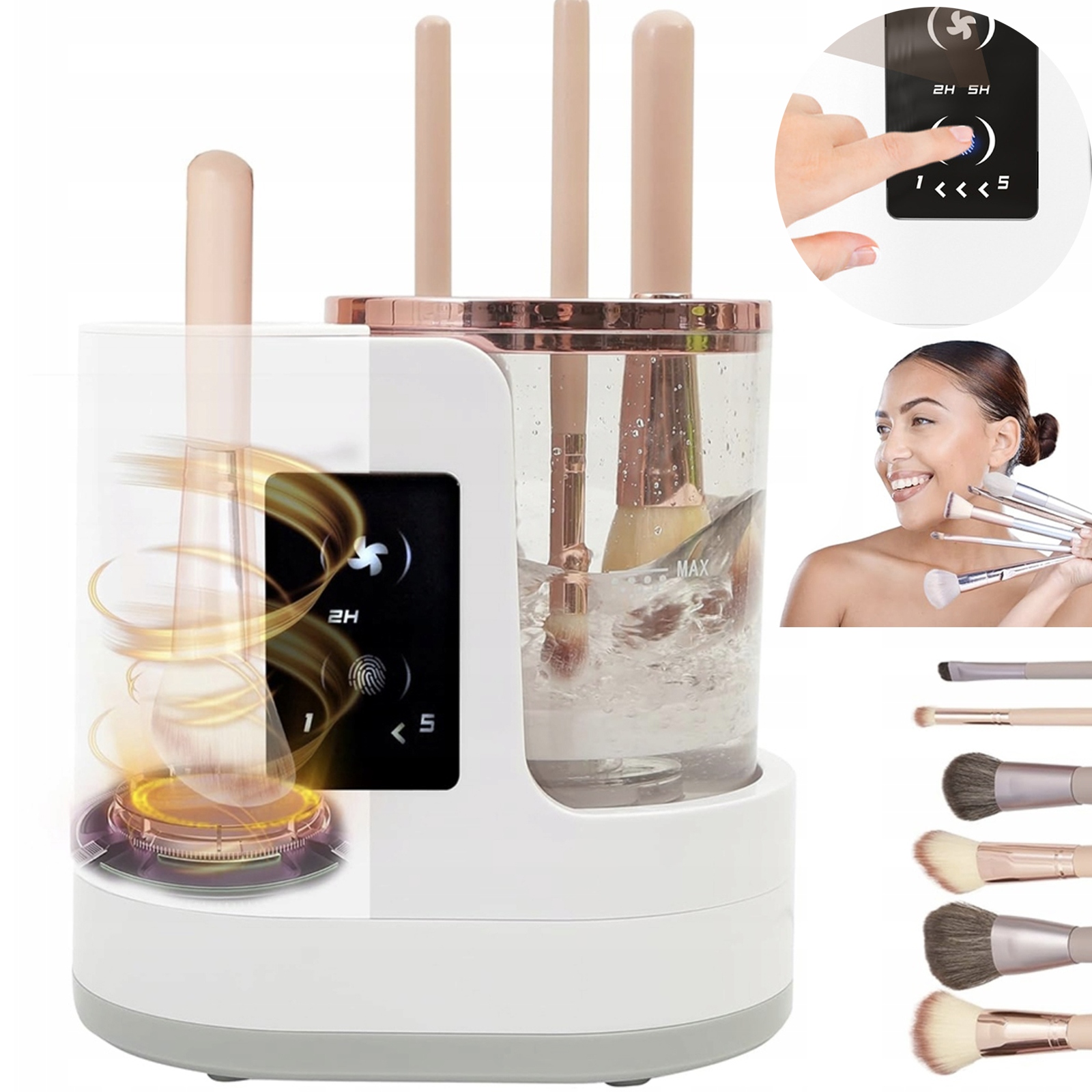 Elektrický Čistič Štětců Na Make-up S Časovačem, Sušičkou A Žínkovou Kosmetikou