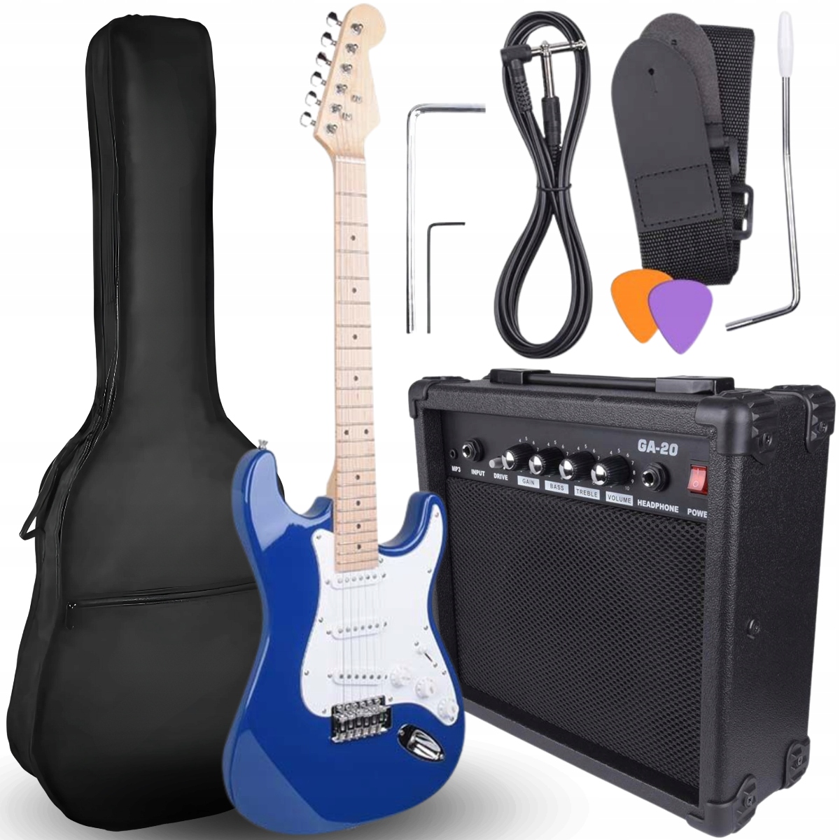 Elektrická Kytara Stratocaster Kytarový Set Zesilovač Kostky Příslušenství