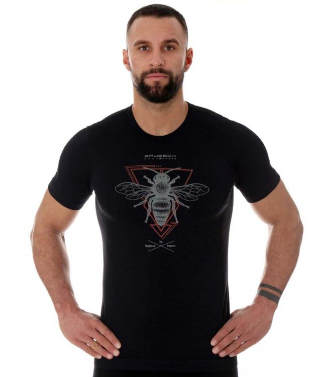 Brubeck Active Wool | BLACK/WASP- Rozmiar M Rękaw krótki rękaw