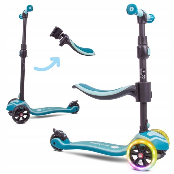 Rowerek biegowy hulajnoga deskorolka Flash 3 w 1 LED-turkusowo niebieski