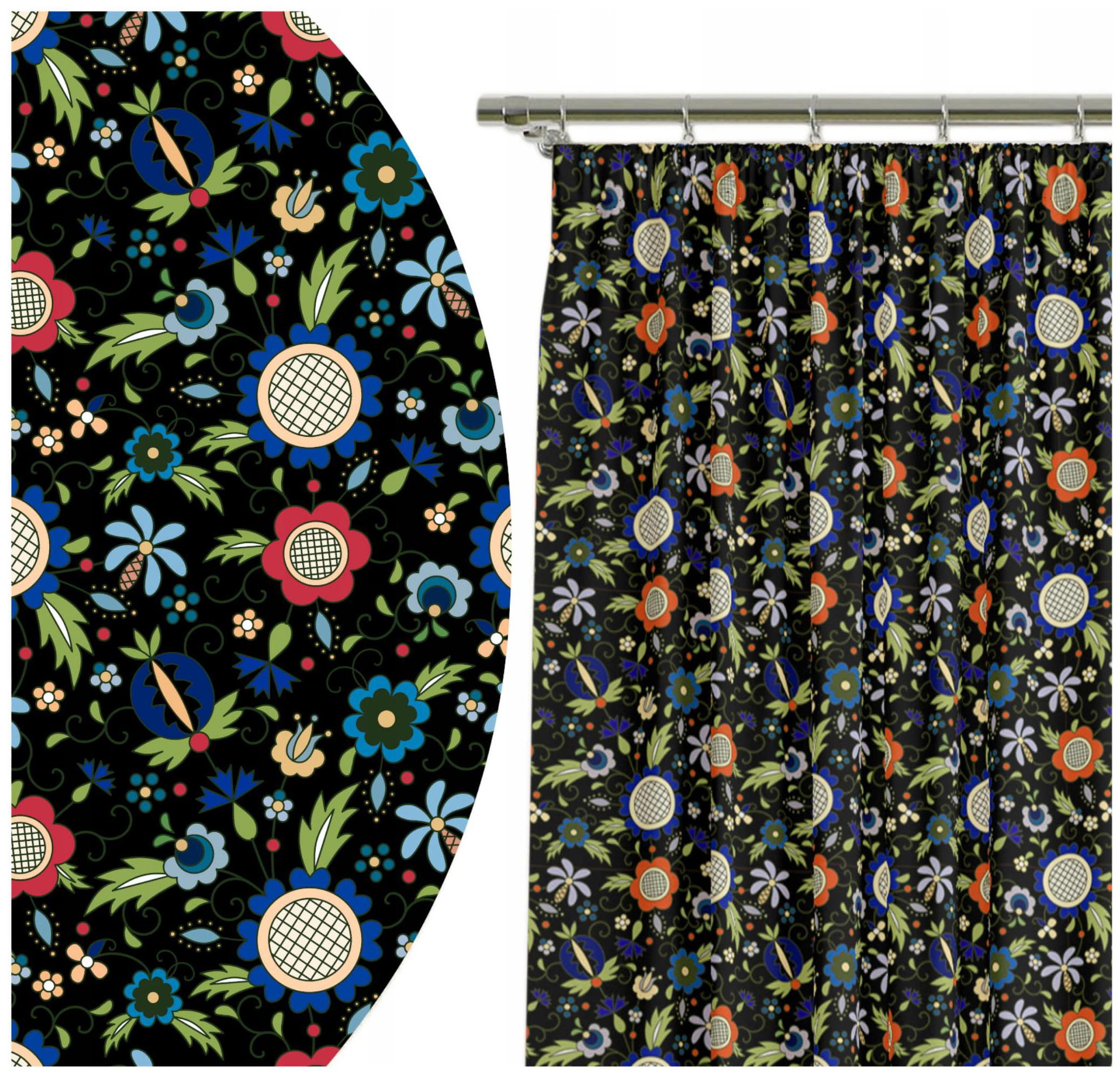 Hotový Závěs na Tašce 140x250 Závěs Kašubský vzor Tmavý 10649