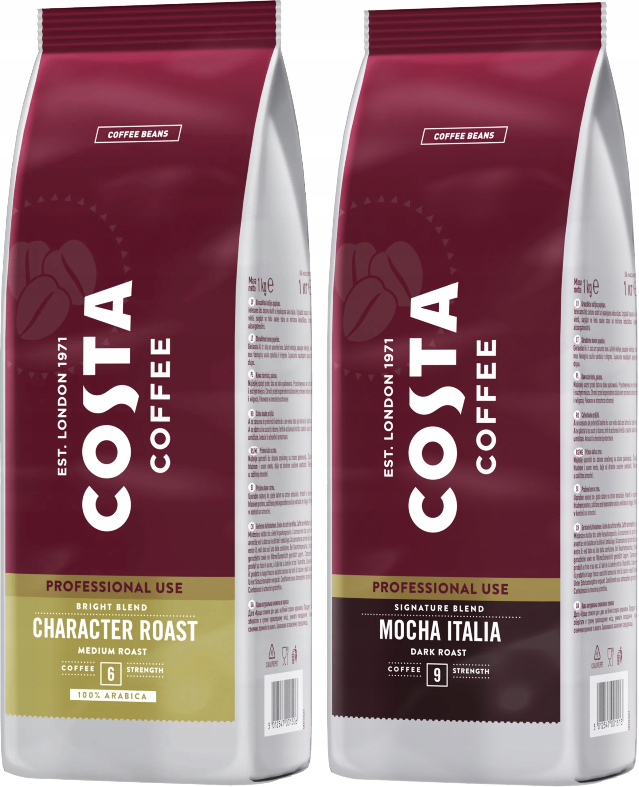 Levně Káva zrnková Costa Professional Sada Bright Mocha Dark 2 x 1 Kg