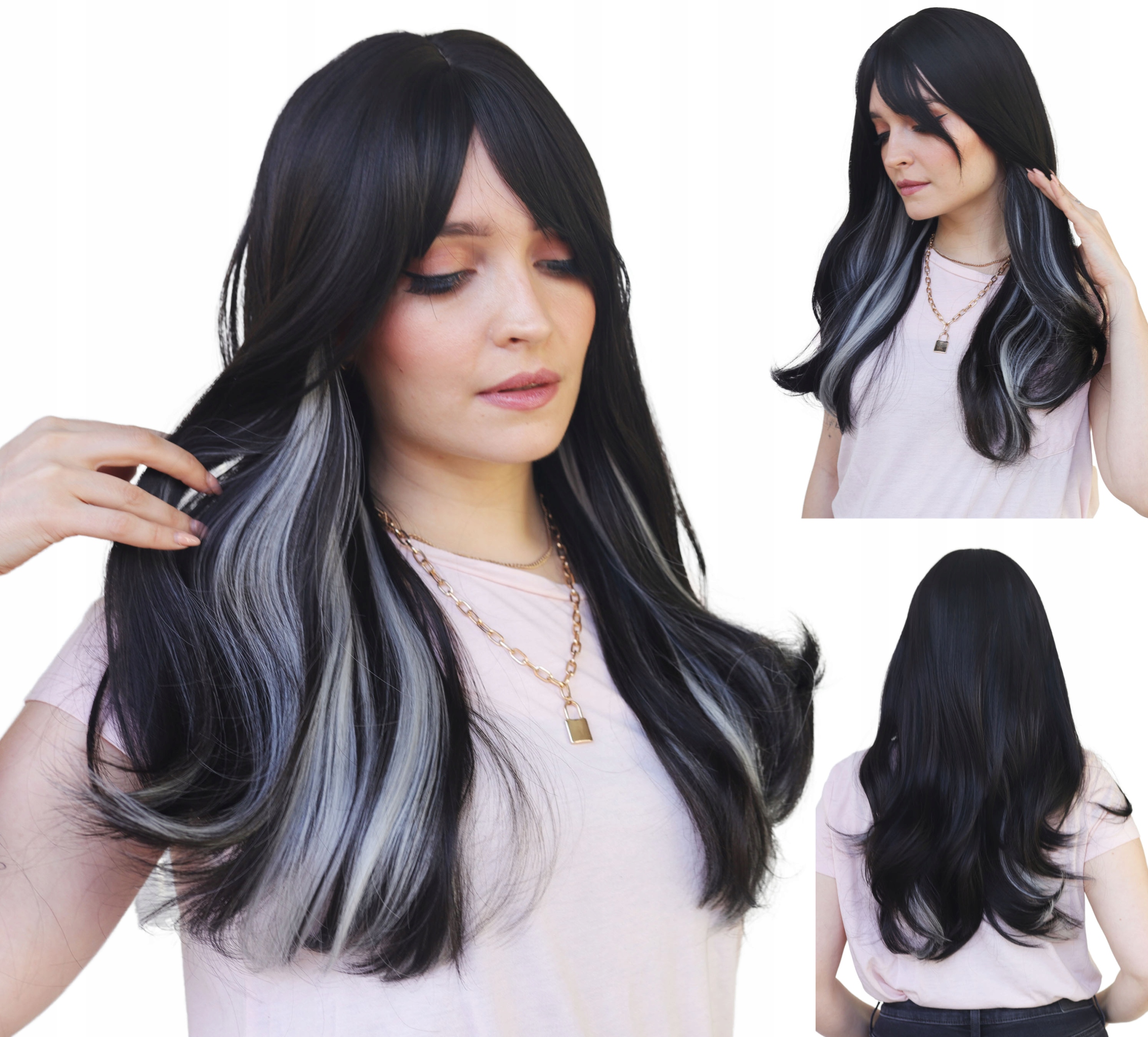 Syntetická paruka Tmavě Hnědá, bílé pruhy Emma