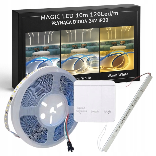 Zestaw 10 metrów magiczna taśma 126Led/m PŁYNĄCA DIODA WS2811 IC 24V IP20