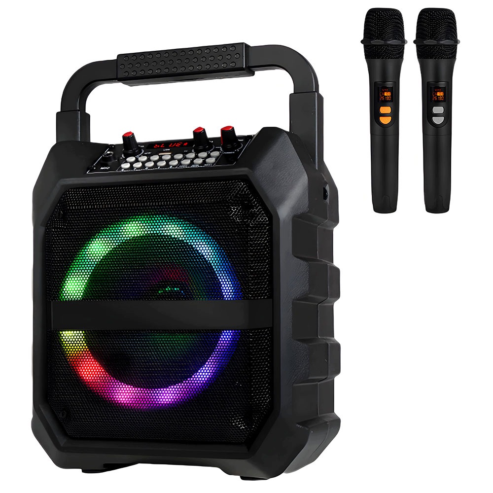 Výkonný Bluetooth Karaoke Reproduktor, Přenosná Sada 2 Bezdrátových Mikrofonů