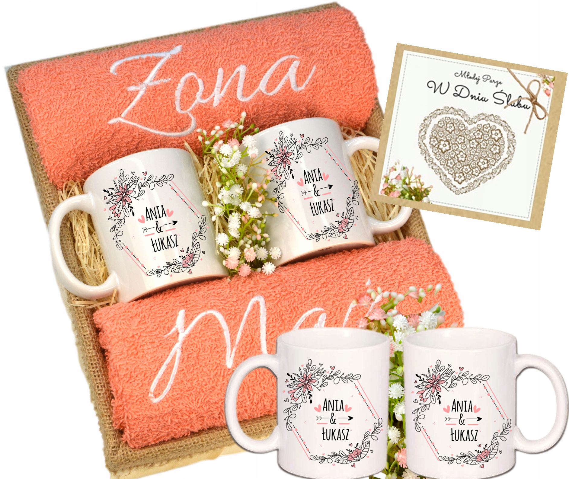Dárek Na Svatba Svatební Hostina Svatební Sada Komplet Ručníků Výšivka jmenné hrníčky