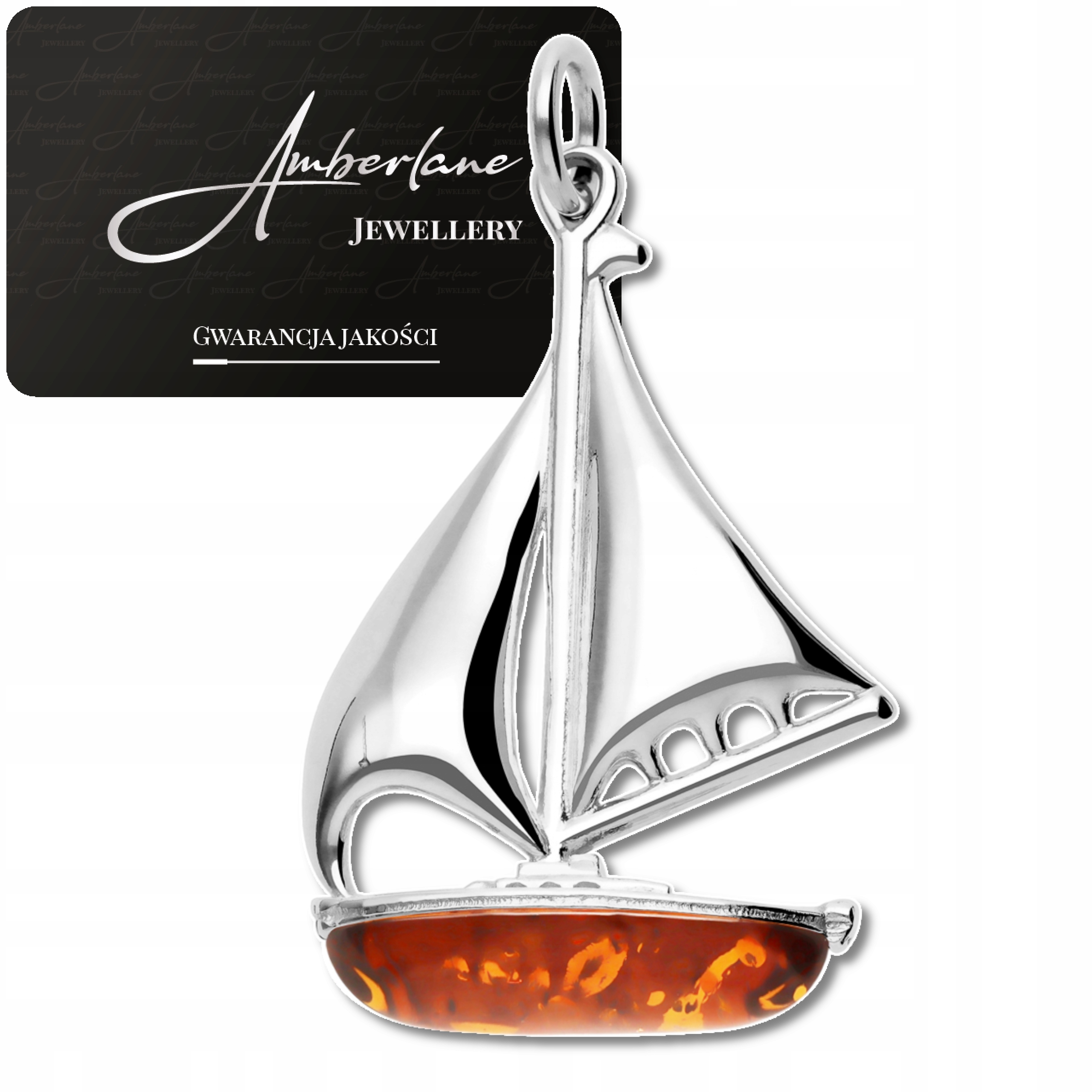 Stříbrný přívěsek Plachetnice s koňakovým jantarem – stříbro 925