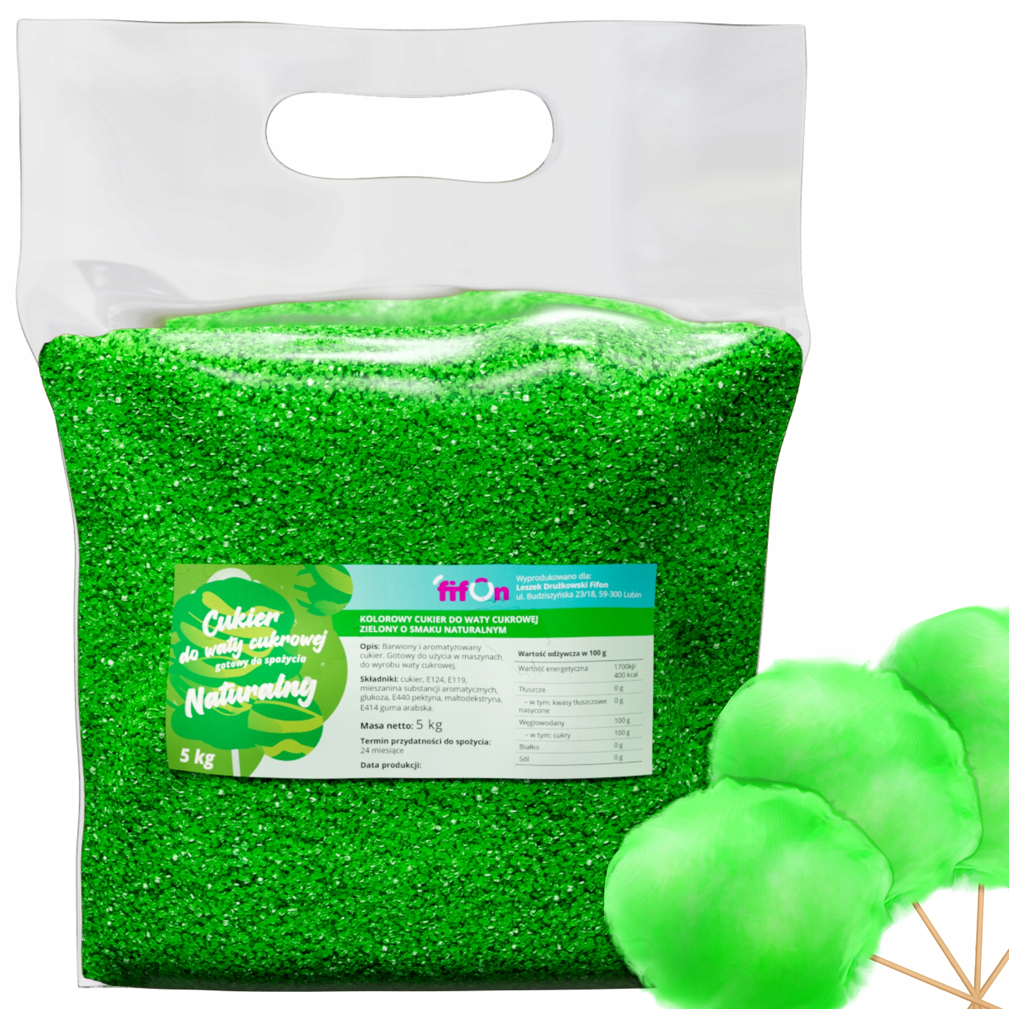 Kolorowy CUKIER DO WATY CUKROWEJ 5kg ZIELONY