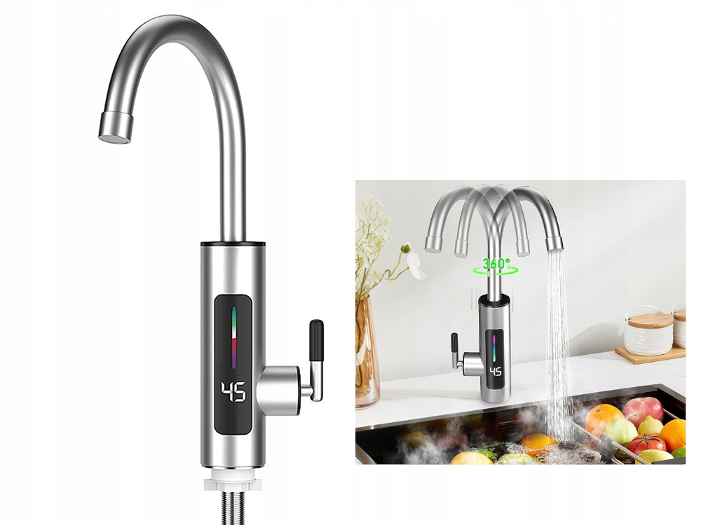 Průtokový ohřívač vody 3000 W kohoutková kuchyňská baterie LCD 3 kW 230 V