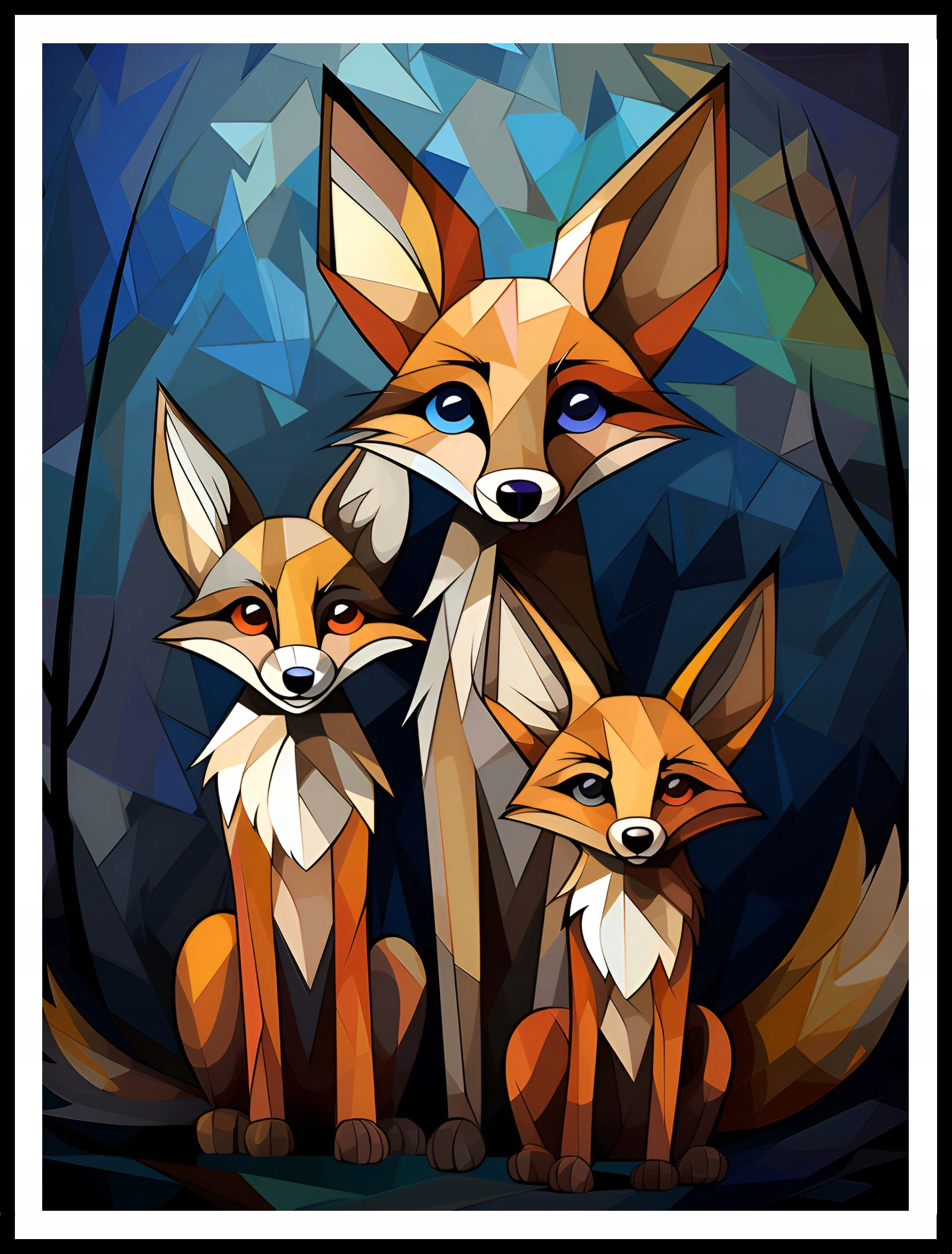 Plakat na Ścianę Obraz Lisy Rodzinka Sztuka Kolory 70x100cm Premium ElliveX Wysokość produktu 100 cm