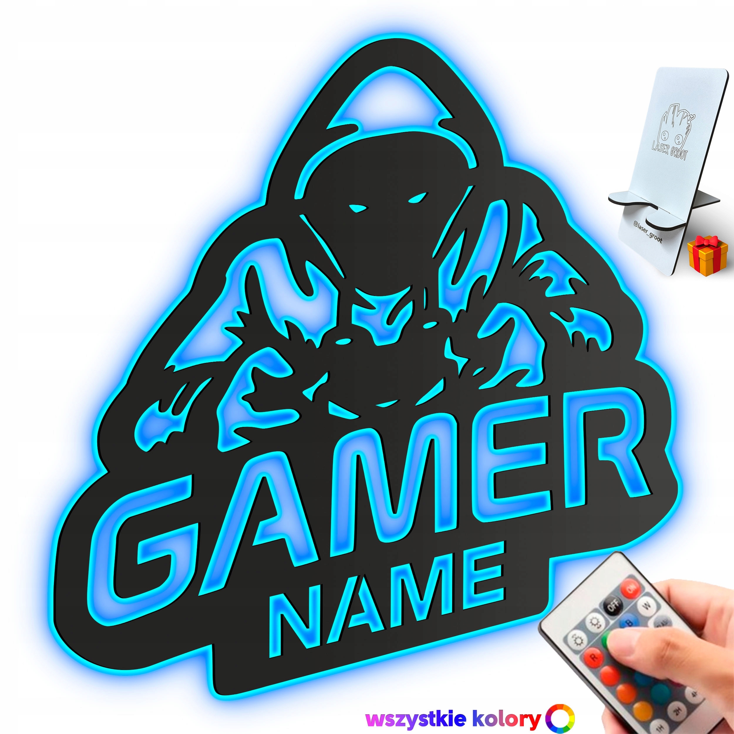 Dřevěný 3D obraz Gamer s vaším nápisem Dekorace Dárek Noční Lampa Led