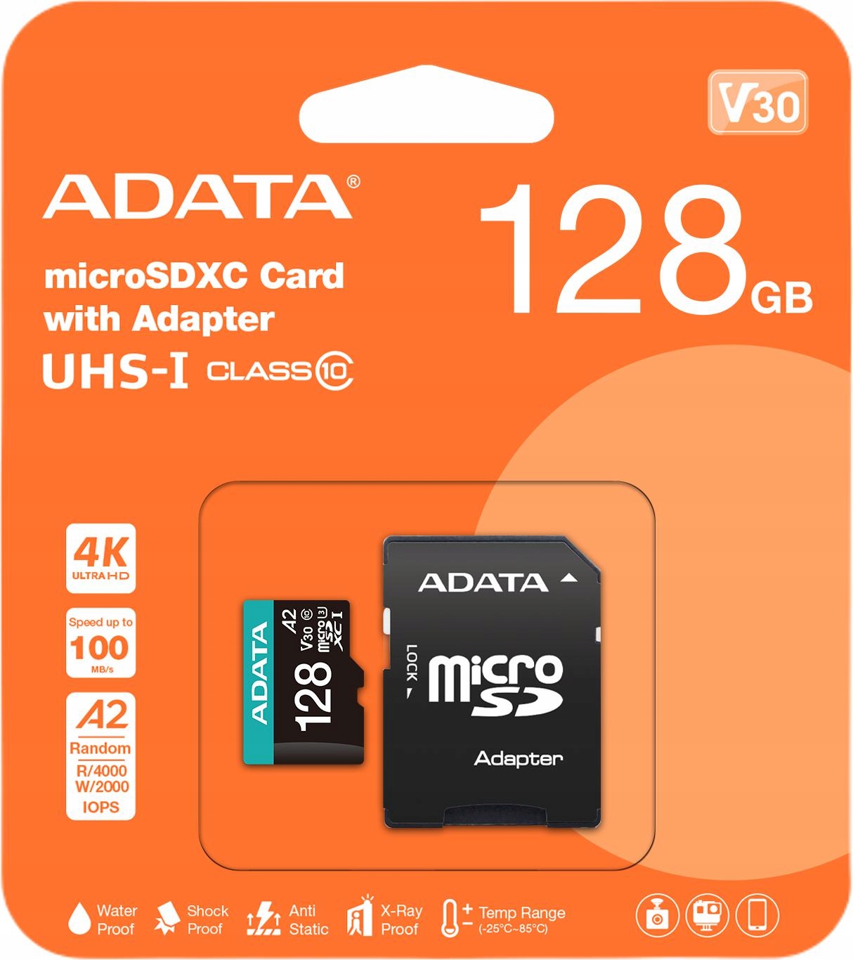 Adata Paměťová karta microSD Premier Pro 128 Gb UHS1 U3 V30 A2 adaptér