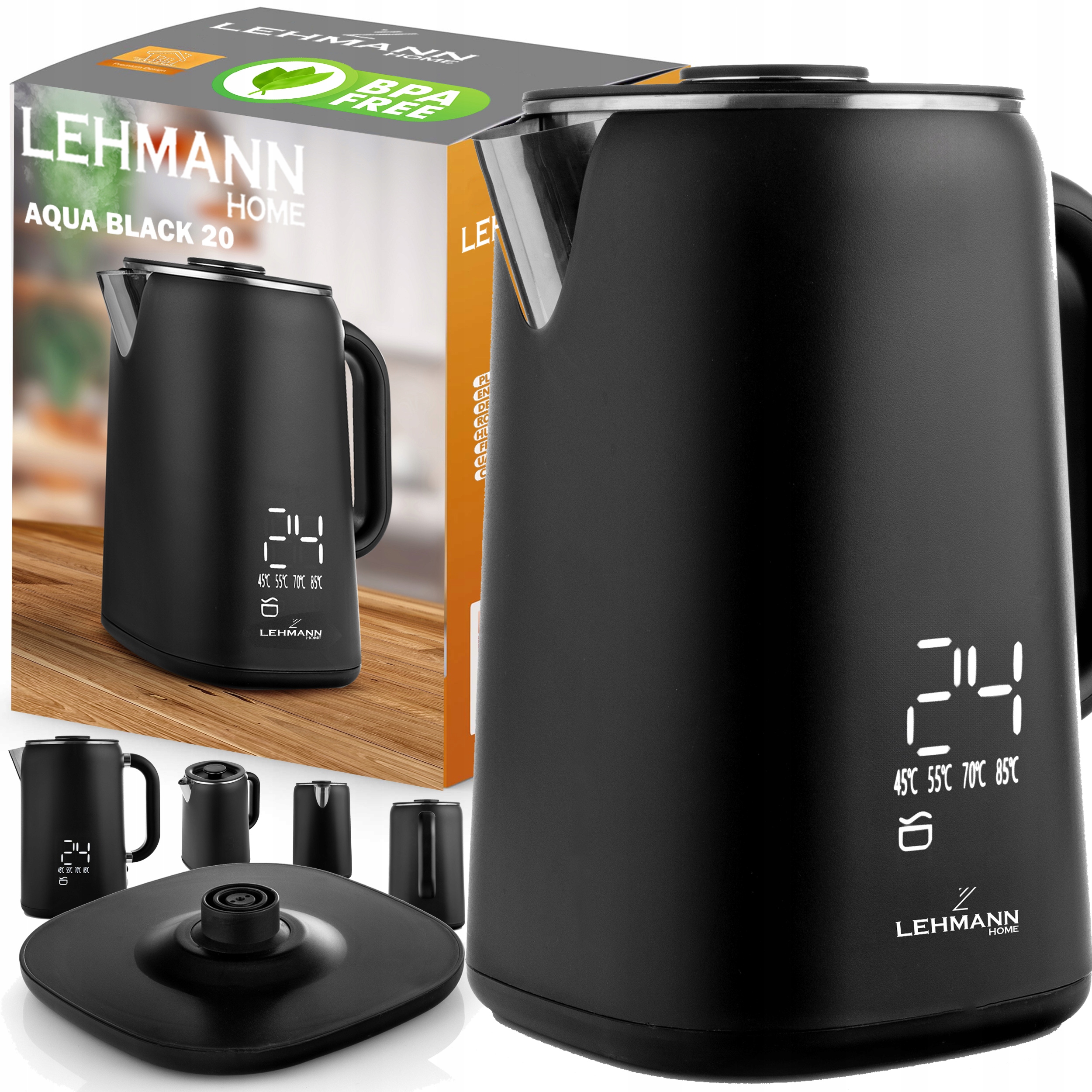 CZAJNIK ELEKTRYCZNY BEZPRZEWODOWY REGULACJA DOTYKOWY WYŚWIETLACZ LED 1,7L