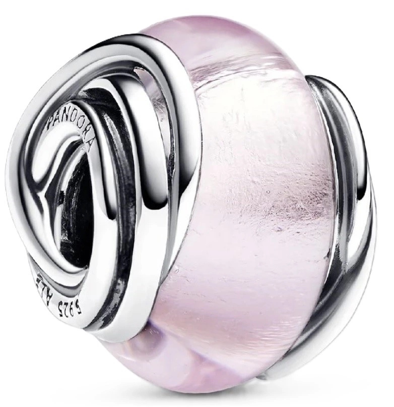 Přívěsek Pandora Ze Stříbrného A Růžového Skla Murano 793241C00 Růžový