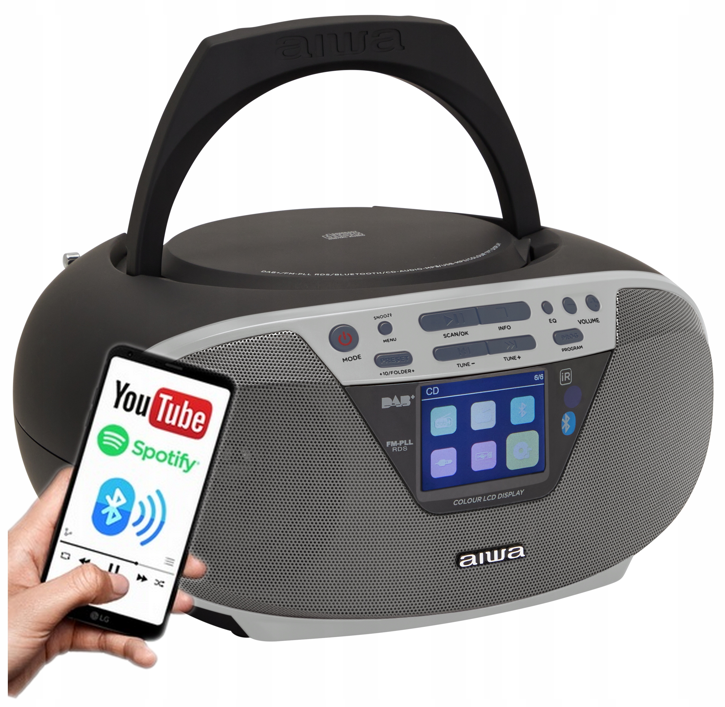 Radio Boombox Bluetooth CD Fm Rds Aiwa BBTU-500DAB/SL Tft-lcd Dab Pilot