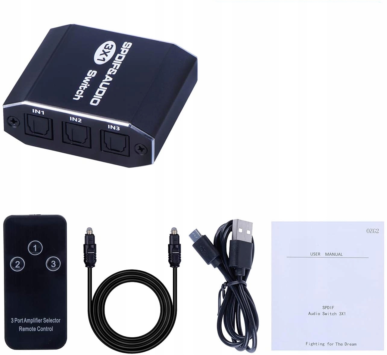 AUDIO SWITCH 3x1 SPDIF TOSLINK PRZEŁĄCZNIK ROZDZIELACZ OPTYCZNY CYFROWY Długość kabla 0 m