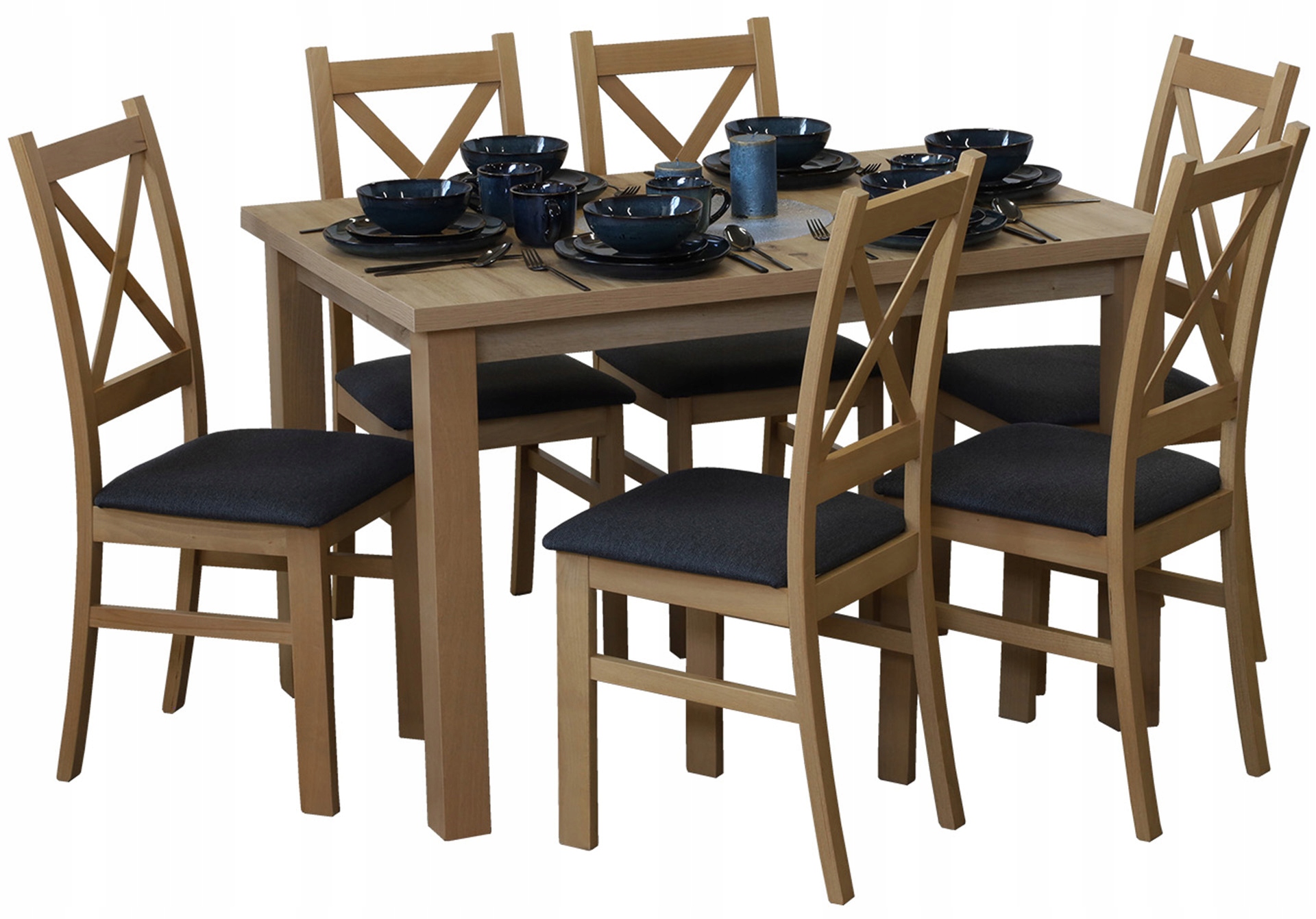 Sada kuchyňského stolu 120x80 s 6 jídelními židlemi M0011-6 Dub Artisan