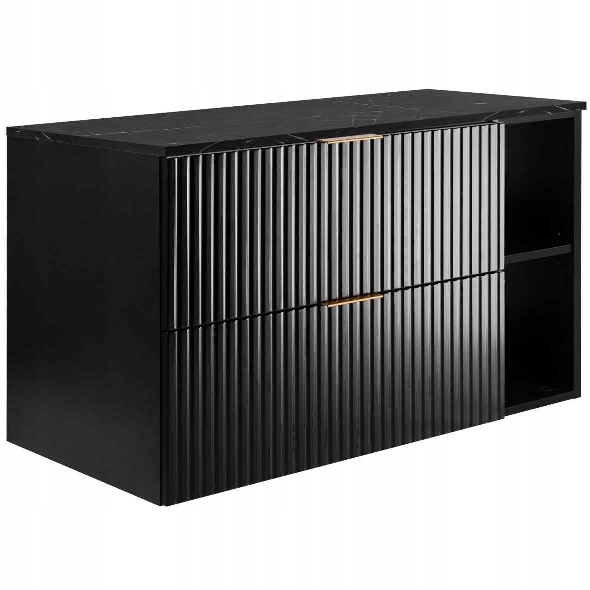 Koupelnová skříňka pod umyvadlo 80 Černá Ryflovaná přední strana Mramorová deska