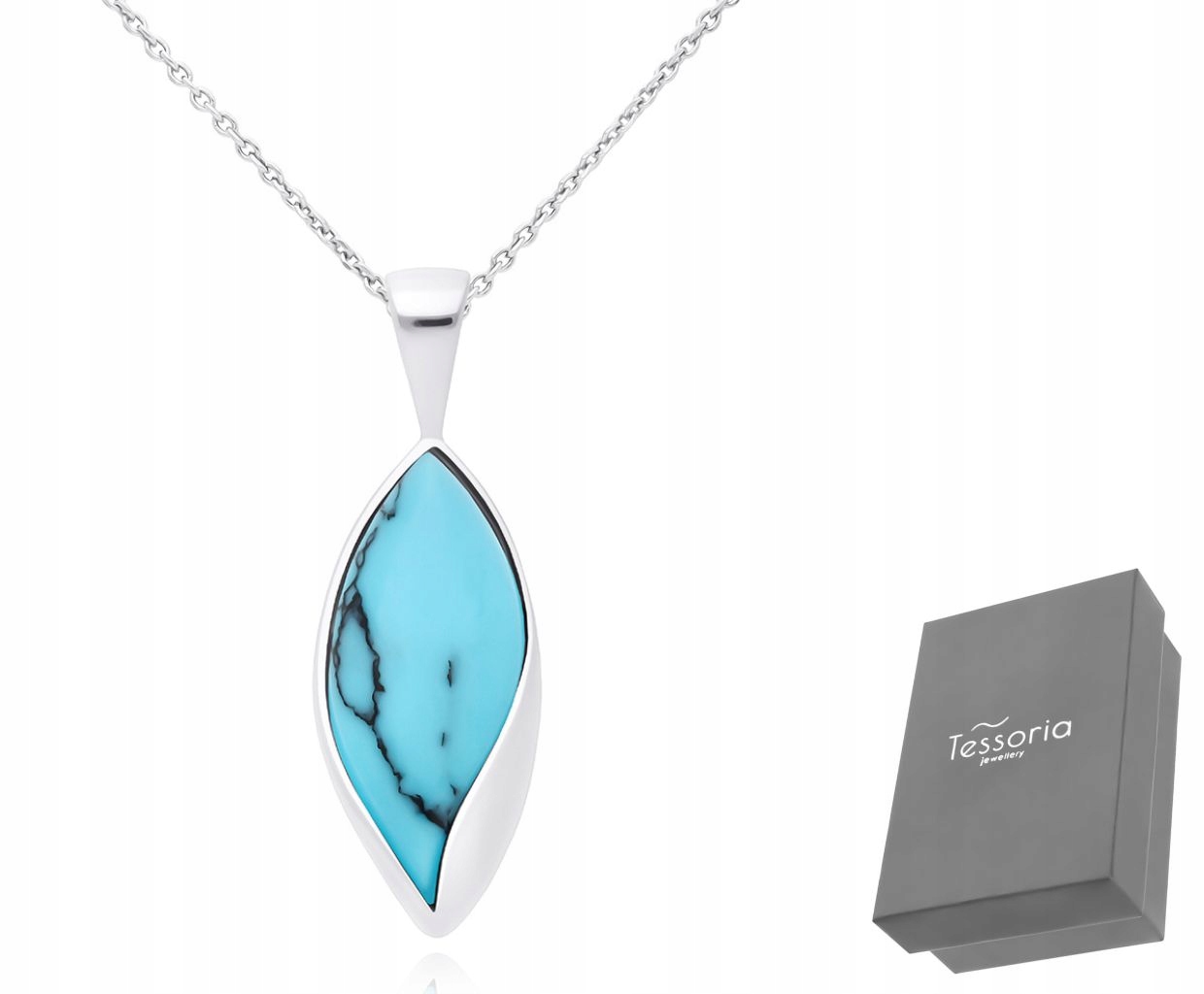 Stříbrný řetízek s přívěskem Tyrkysový náhrdelník pro ženy, délka 50 cm, ryzost 925