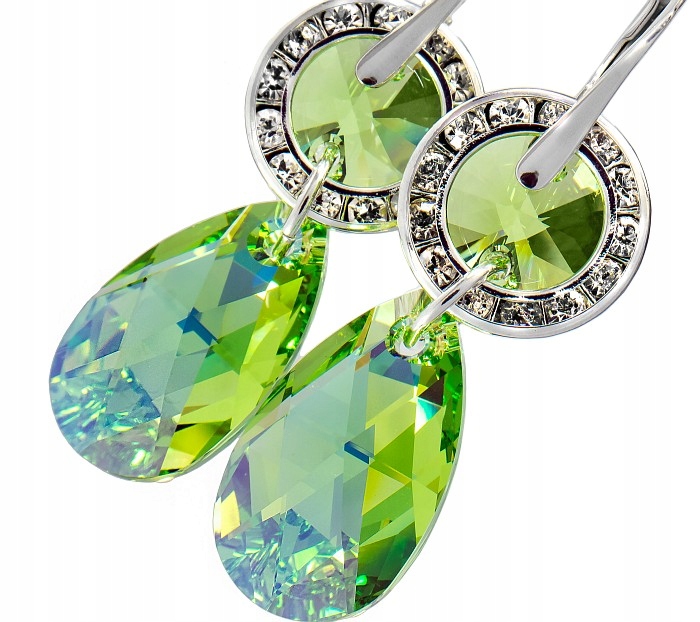 Originální Crystals Dlouhé Náušnice Peridot Stříbro