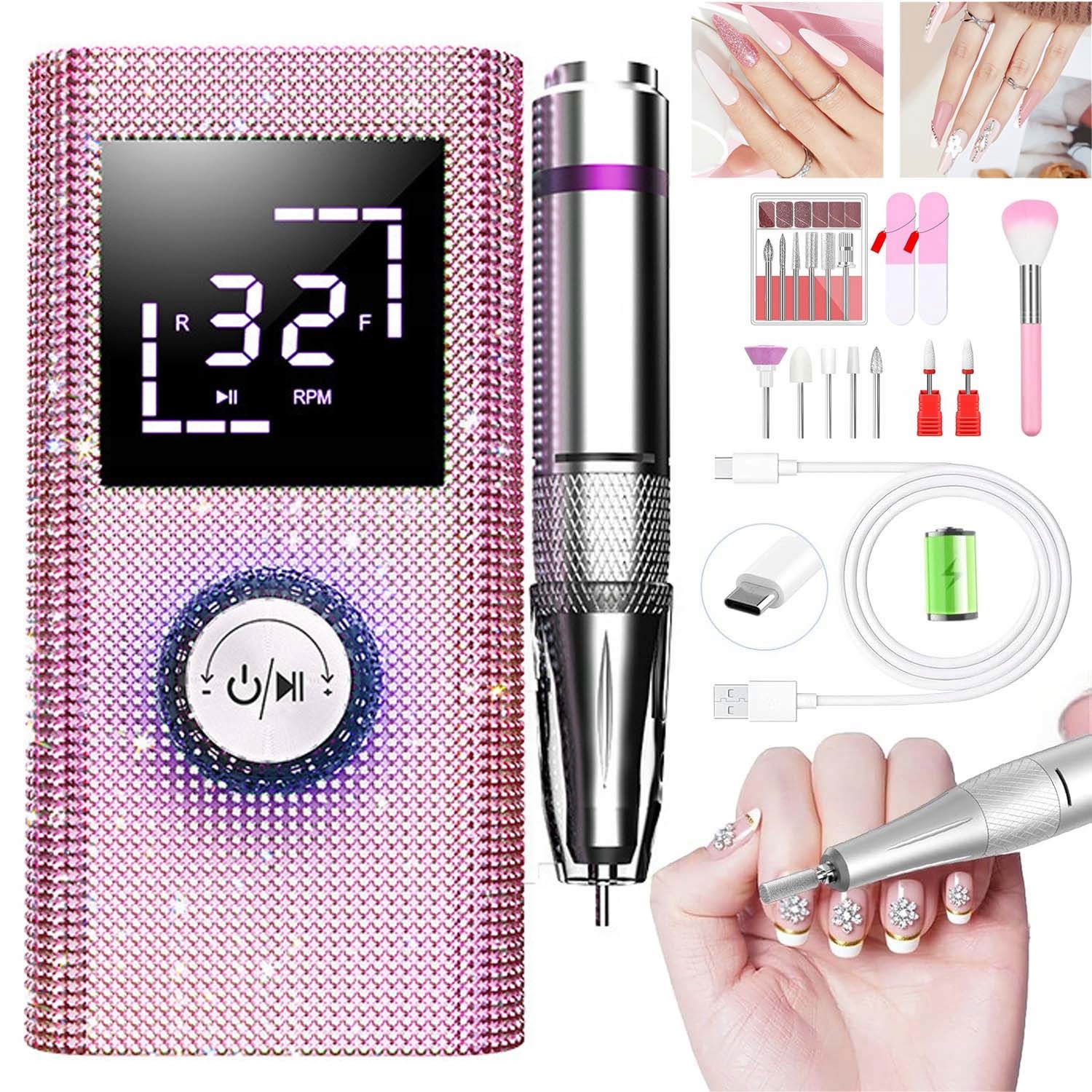 Elektrická Bruska Na Nehty Usb 45000 U/min Manikúra Pedikúra Sada