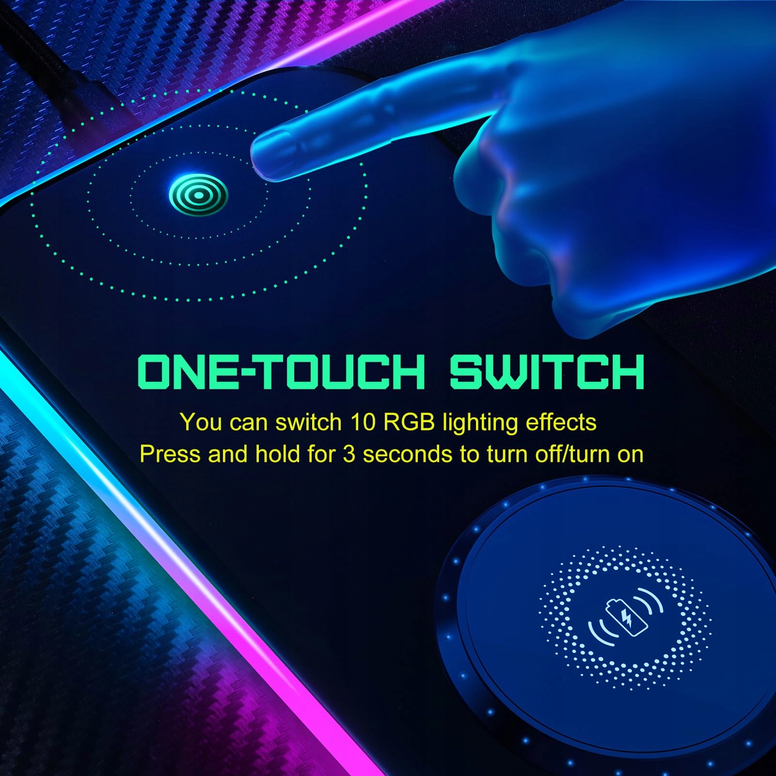 RGB GAMING Podkładka LED Qi 900x400mm Szybkie Ładowanie — miniatura 5