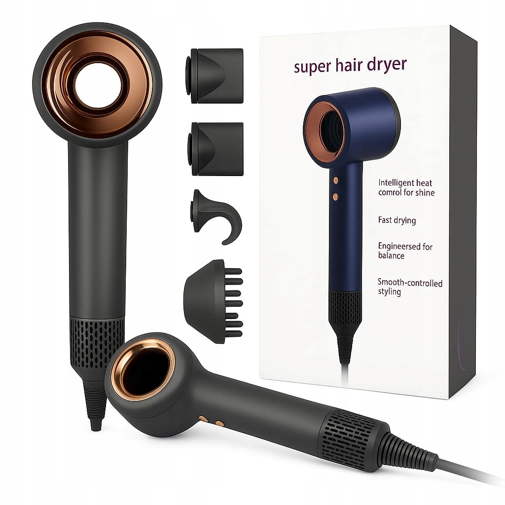 Suszarka Do Włosów 1500W Jonizacja 4 Tryby Prędkości Akcesoria Końcówki