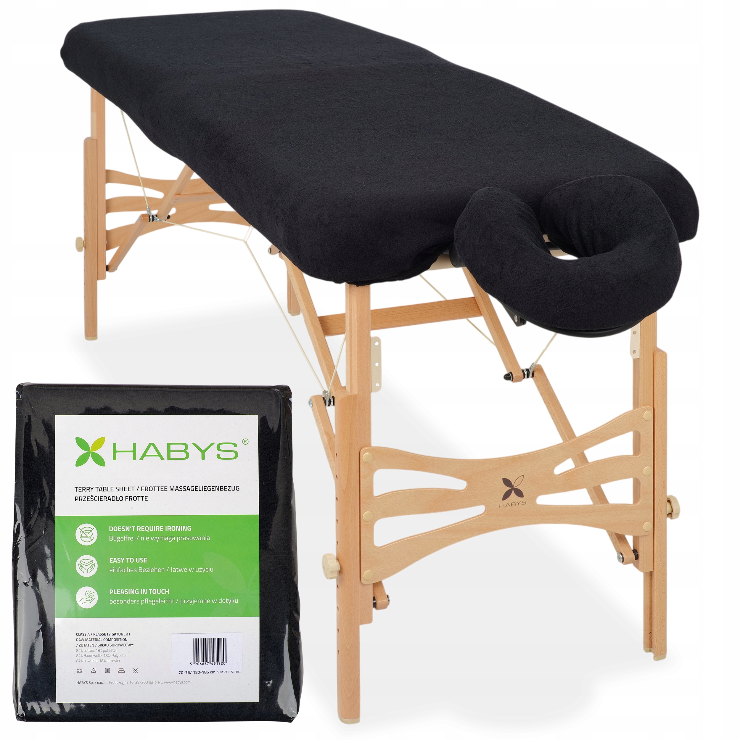Zestaw Frotte Czarny Stół Do Masażu 60x185 Prześcieradło Podgłówek