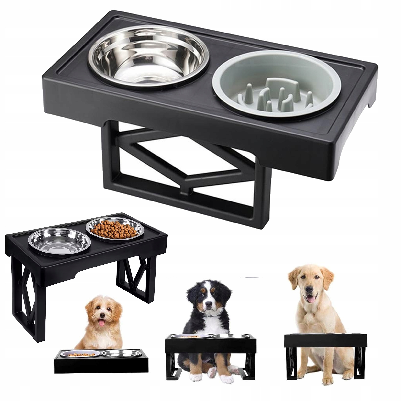 Misky pro psa na stojanu Miska zpomalující jídlo Dvojitá nastavitelná