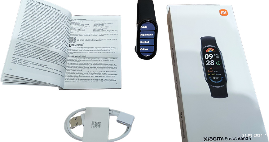 XIAOMI MI BAND 9 nowa opaska 2024 iOS Android smartband WGRANY JĘZYK POLSKI Transmisja danych brak