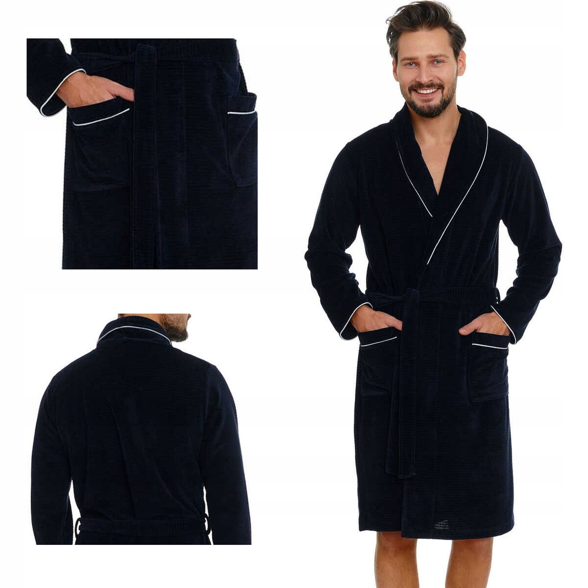 Doctornap Pánský župan s límcem Sms 6063, tmavě modrý plus 2XL