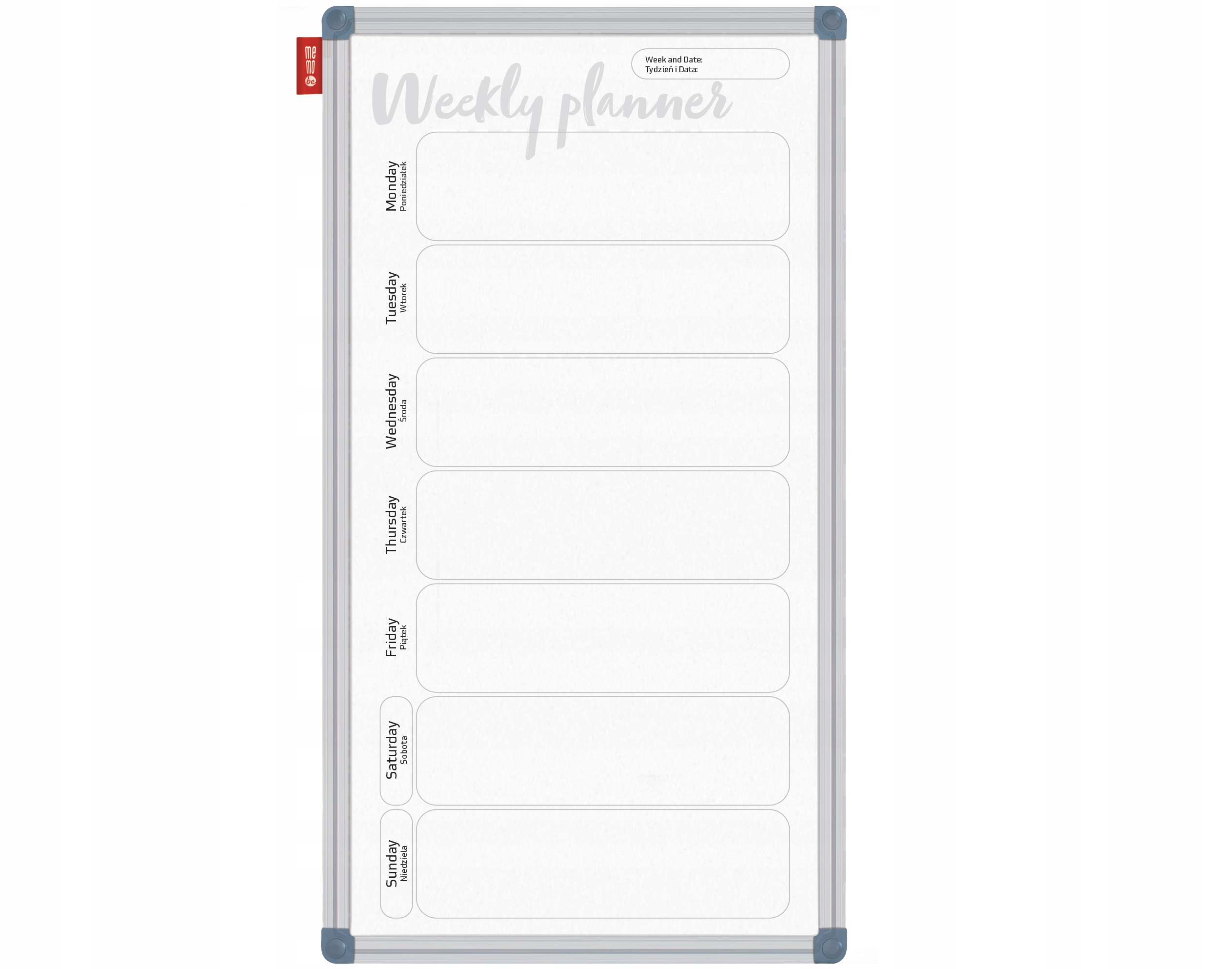 Tablica Planer Tygodniowy Memobe Rama Aluminiowa Classic Wymiary 30x60 cm