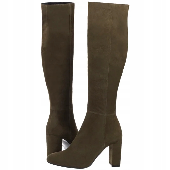 Dámské klasické kozačky na podpatku Nessi Olivové 911/N_ 192