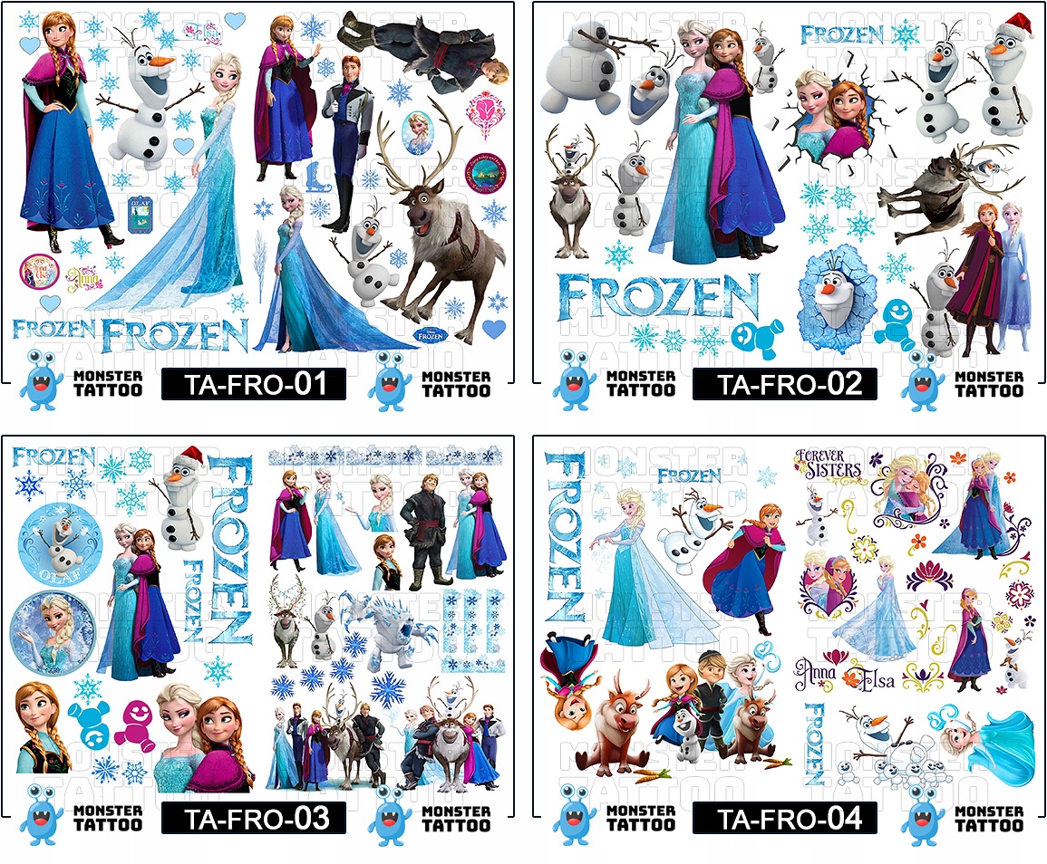 NAJLEPSZE TATUAŻE ZMYWALNE DLA DZIECI DZIECIĘCE FROZEN KRAINA LODU WZORY Płeć uniseks