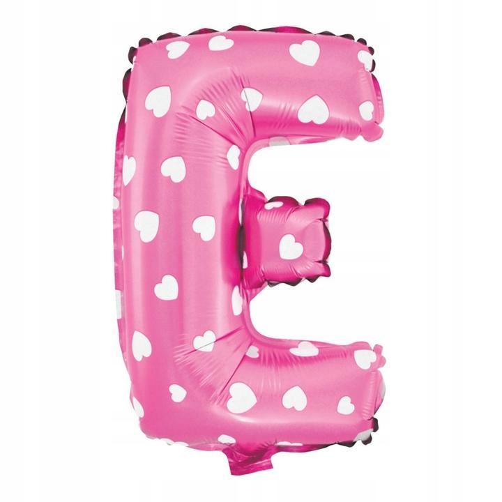 

Balon foliowy różowy w białe serduszka Litera E
