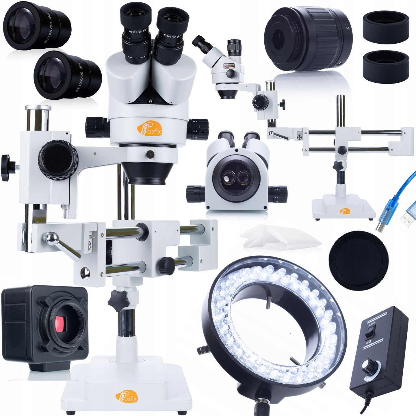 Stereoskopický Trinokulární Mikroskop Pájení Jeřáb Osvětlovač Kamera