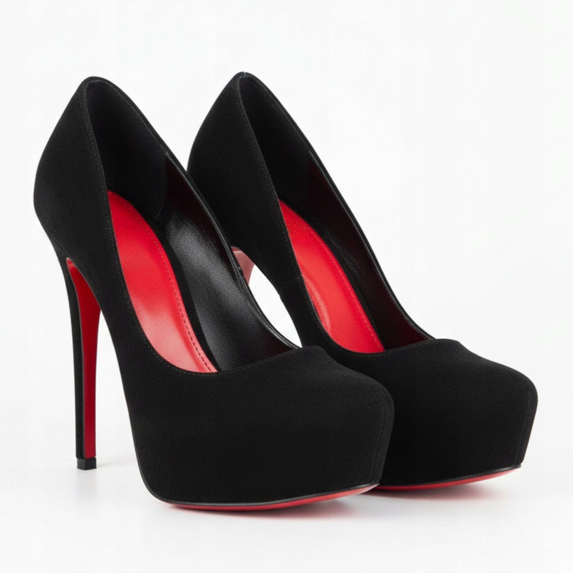 Czarne Buty Zamszowe Czółenka Szpilki Zakryte Platformy 38