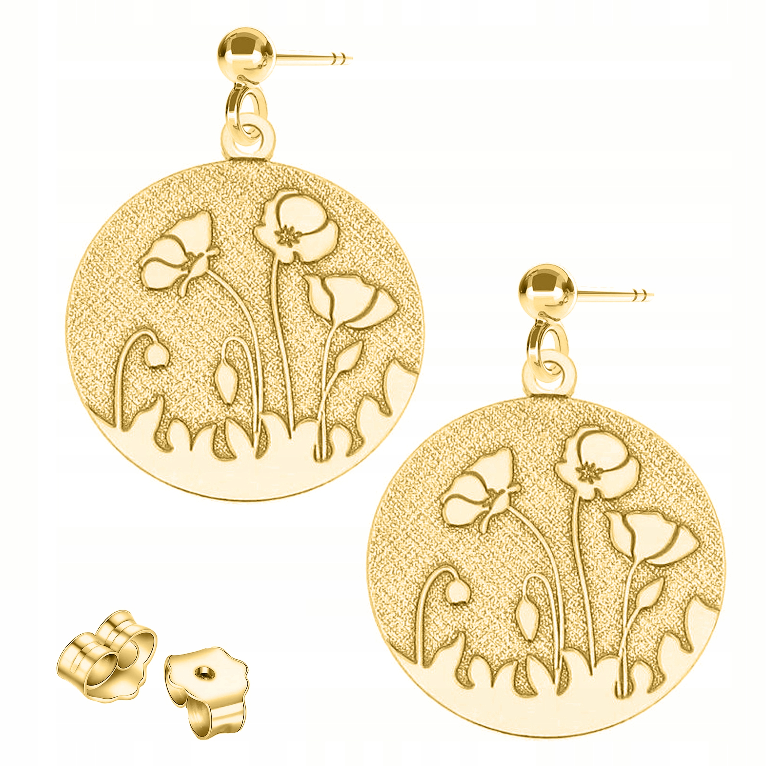 Zlaté Náušnice Máky Květiny Květina s máky Květy Stříbro 925